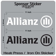 LIKZS X Allianz Sticker Sponsor Top European Team | Company Ads | Iron On Sticker | Penaja Depan Jer