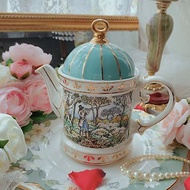 英國製 骨瓷Sadler湖水綠打獵圖騰花茶壺 咖啡壺 收藏壺 庫存品