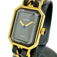 CHANEL Premiere M H0001 手錶（含可更換電池）、GP/皮革、石英機芯、黑色錶盤/金色、女士