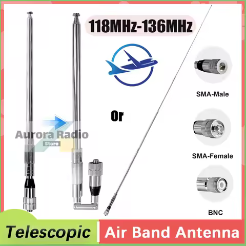 Aviation Band Antenna Air Band 118-136MHz Foldable Extendable Telescopic Antenna SMA-F SMA-Male BNC 