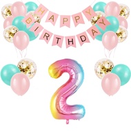 (SG SELLER) 2nd Birthday Party Decoration, Pastel Pink Second Birthday Decor Set Happy Birthday Rain