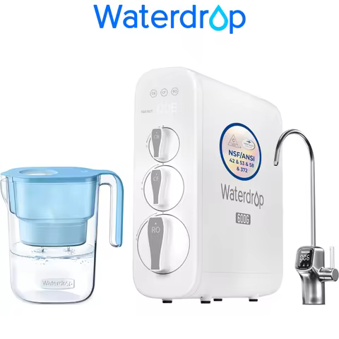 Waterdrop G3P600 Reverse Osmosis System, Smart LED Faucet, Including Waterdrop Water Filter Pitcher 