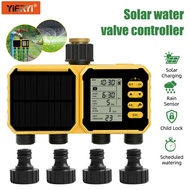 Solar Powered Water Timer 4 Zone Irrigation Controller with Rain Sensor Automatic Garden Watering Sy