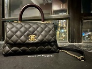[full set正貨］Chanel Coco Handle Small 黑色牛皮x暗紅蜥蜴紋手柄