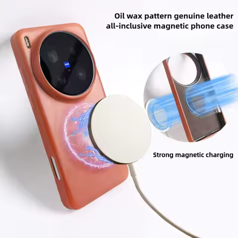 Magnetic Attraction Calfskin Oil Wax Leather Case for VIVO X200 Pro X300 Pro Mini X200S Ultra X100S 