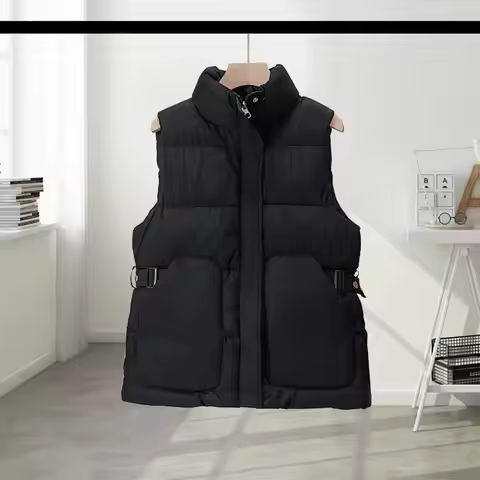 Women Polyester Down Vest Classic Zipper Women Vest Women’s Down Puffer Vest with Stand Collar Winte