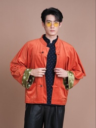 (JUN) Asp Cropped Blazer เสื้อเบลเซอร์ กำมะหยี่ สีส้ม