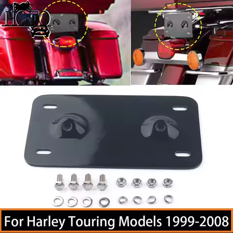 Motorcycle 4-Hole License Plate Bracket w/Bolts Mount Holder Kit For Harley Touring Model 1999-2008