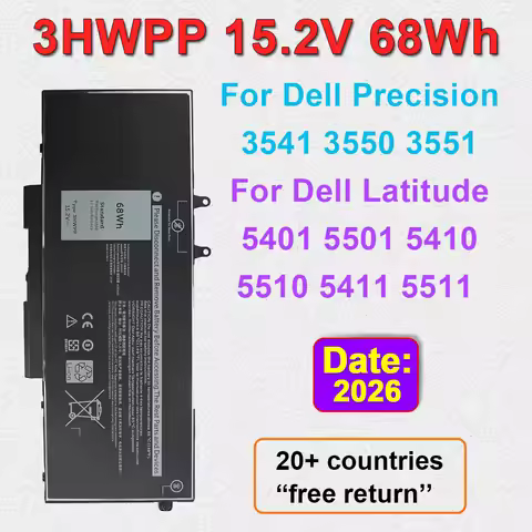 For Dell Latitude 5501 5401 5511 5510 5411 5410 Precision 3541 3551 3550 Laptop Battery 3HWPP 10X1J 