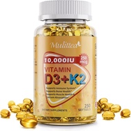 Plant-BasedD3K2Vitamin10000IUw/VirginCoconutMCTOil-200mcgMK7VitaminK2,Non-GMOforUltimateAbsorption-,