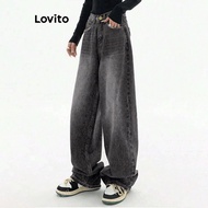 (Trendy) Lovito Casual Jeans Cat's Whiskers Pocket Jeans for Women L106AD1240