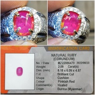 Natural Ruby Burma pinkish-Red heated only ring perak Memo KGL