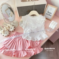 Set bộ bé gái SN2 Set áo bèo nơ chân váy xếp ly tầng cho bé gái