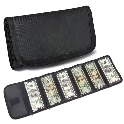 Cash storage box with 6 zippered pockets, cash ticket storage box, envelope wallet money bag