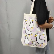 EASYIN 手繪塗鴉設計 雙面印花帆布包 A4可裝袋-走樣鴨