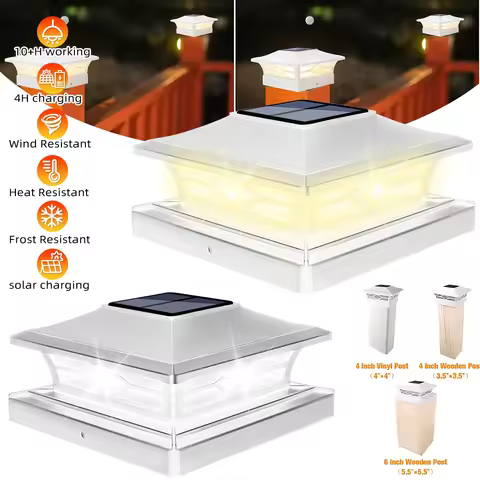 Solar Post Cap Light IP44 Waterproof Outdoor LED Fence Post Lights Fits 4x4 6x6 Wooden Post & 4x4 Vi