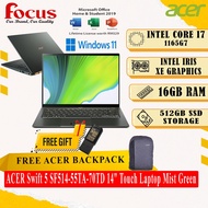 ACER Swift 5 SF514-55TA-70TD 14" Touch Laptop Mist Green | i7-1165G7 | 16GB DDR4X | 512GB SSD | W11 