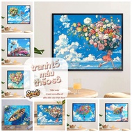 Sawg(50X70cm-WITH Frame) FLOWER COLOR coloring by number paintings, brushes, paints, digitized paint