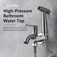 Water Tap Stainless Steel Bidet Spray Set Bathroom Bidet Spray Toilet Pipe Two Way Tap Faucet