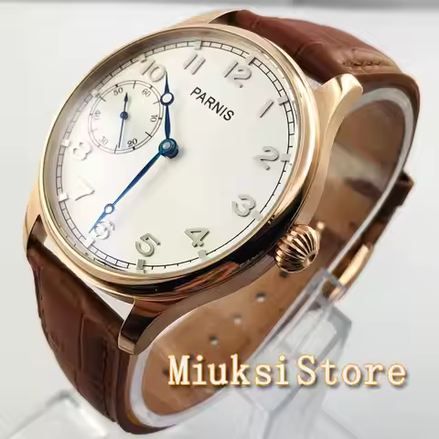 Parnis Men's Popular Mechanical Watch Rose Gold Case White Dial Sea gull 3600 hand winding movement 