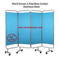 WARD SCREEN 4 FOLD BLUE CURTAIN FOR CLINIC WARD HOSPITAL USE
