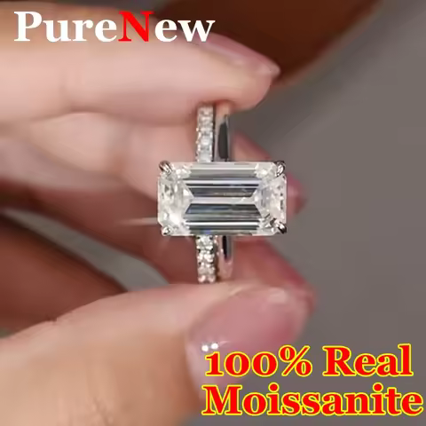 Elegant 4ct Emerald Cut Full Moissanite Ring Fo Women 925 Silver Plate 18k D Color Women's Wedding M