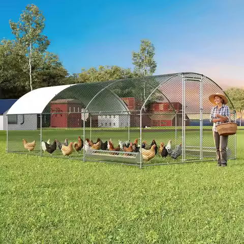 Extra Large Metal Chicken Coop for 20-30 Chickens, Walk-in Outdoor Poultry Run with Waterproof Anti-