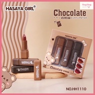 (HH1110) HASAYA GIRL Chocolate Velvet Lipstick Set เซ็ทลิปสติก ช็อกโกเเลต เนื้อเเมทต์ สีสวย ติดทน เเพ็คเกจน่ารัก มี 3 สี