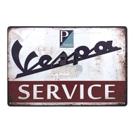 ป้ายสังกะสีวินเทจ Vespa Service ขนาด 20x30 ซม