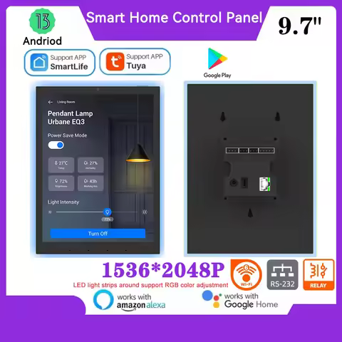 9.7 inch Smart Home Control Panel Android 13 POE Tablet 2K Screen 1536*2048P,LED lights ,Ralay,RS485
