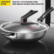 COOKER KING《Germany technical》316 Stainless Steel Nonstick Wok Honey Comb Double Full Screen Wok Cookware ,32cm/34cm