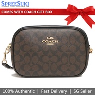 Coach Handbag In Gift Box Crossbody Bag Jamie In Signature Canvas Camera Bag Brown Black # CA547