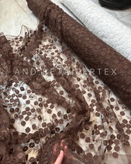 Bahan Kain Kebaya Mewah Brokat Tile Sakura New Series Motif Bunga Warna Coklat Mahogany Harga 05m