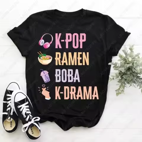 KPop Hand Symbol men women tops Ramen Bubble Tea Boba South Korea Music Lover cotton TShirt Gifts K 