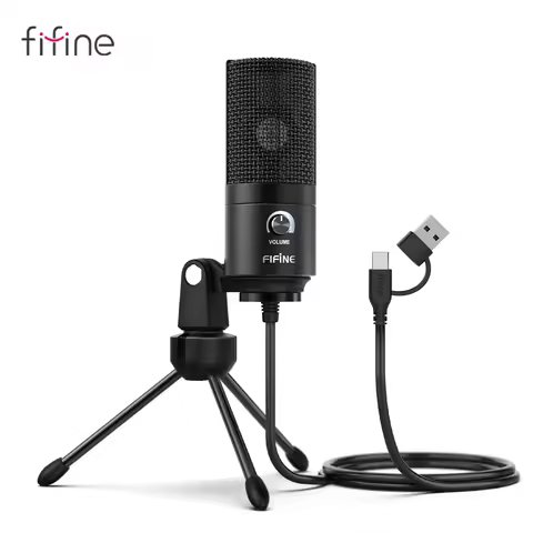 FIFINE USB Condenser Microphone with Gain Knob,Metal Recording Mic for Home Studio,Podcasting,Voice-