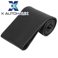 X AUTOHAUX 35-36cm DIY Black Mesh Hole Faux Leather Steering Wheel Cover Needle Set