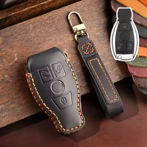 Genuine Leather Key Bag for Mercedes-Benz C260L Car Key Cover C200L One Key Start Handmade Cowhide P