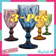 (3-PCS) Classy Goblet Glass 330ml Water Goblet Wedding Wine Glass Diamond Cut Vintage Goblet Glass