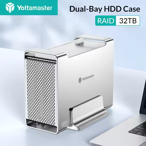 Yottamaster Dual Bay RAID External Hard Drive Enclosure 3.5 inch HDD Case SATA3.0 to Type C SSD Encl