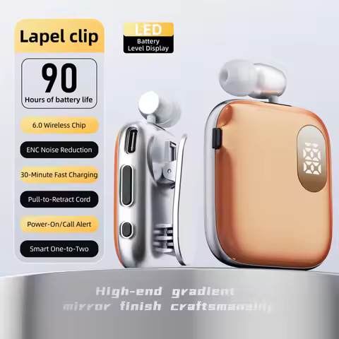 90H Playtime Bluetooth Headset V6 ENC Noise Canceling LED Power Display Retractable lapel clip Earph