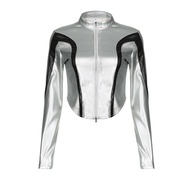 Biker Style Bright Leather Zipper Jacket Womens Autumn Winter 2023 Europe And The United States Cont