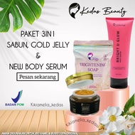 (PAKET 3 IN 1) SABUN, GOLD JELLY &amp; BODY SERUM KEDAS BEAUTY FREE GIFT