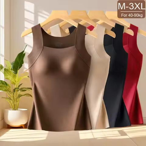 For 40-90kg Autumn Seamless Plus Size Thermal Vest With Build-in Bra For Women Fixed Cup Beauty Skin