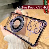 POCO C85 4G Four Corner Plating Glitter Transparent Phone Case With Bracket For Xiaomi Poco C85 Poco