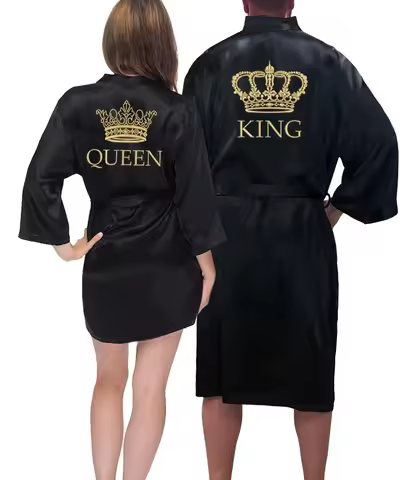 King And Queen Satin Robes Set Couple Couples Robes Mr. And Mrs. Kimono for Bride Kimonos Mr and Mrs