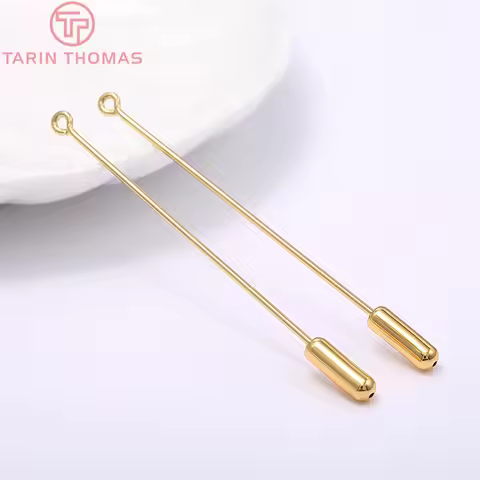 (3811) 6PCS 65MM 24K Gold Color Brass Brooch Eye Pins with Stopper High Quality Diy Jewelry Findings