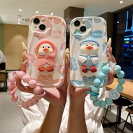 IPhone1 3D 14 13 promax Cream Duck Couple Phone Case 12/11 Bracket x/s/r Hand Beads 8/7p