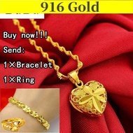 Original 916 Gold Pendant Necklace Fashion Pearl Jewellery Clavicle Ripple Heart Necklace Women Send Adjustable Bracelet Ring 3pcs Bridal Wedding Jewelry Set Gift Set Women Birthday Ready Stock In Singapore