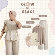KEMEJA Coffee Outfit | One Set for Modern Women | Vest + Shirt + Pants + Hijab | Women's Suit - BU69