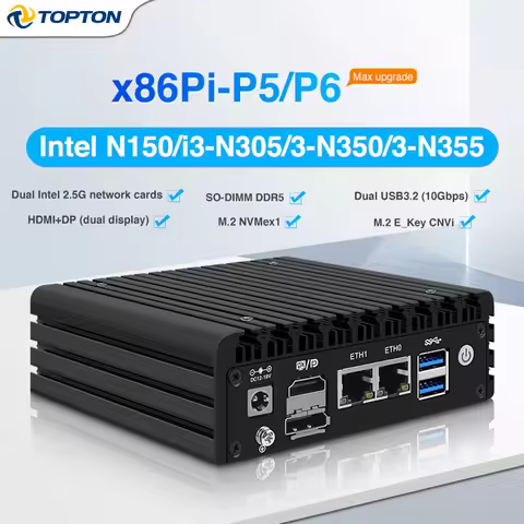 P5 P6 Max Fanless Mini PC Intel Twin Lake N355 N350 N150 Dual 2.5G LAN 6*USB HDMI DP Firewall Soft R